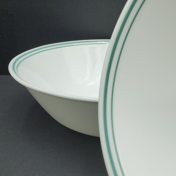 Corelle Rosemarie Medium Vegetable Bowls 2 Green Bands Rosemarie Serving Bowls - Picture 2 of 6